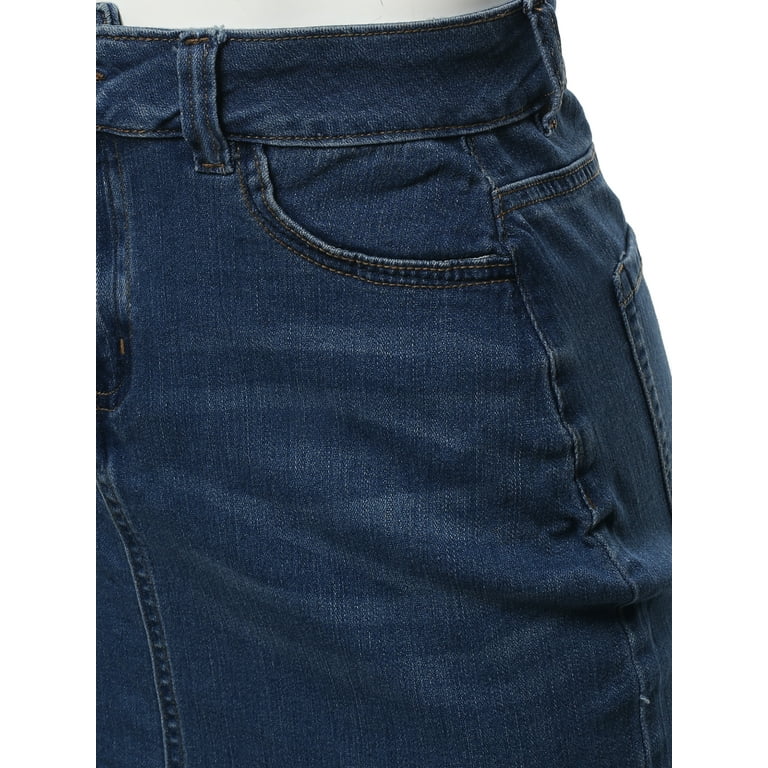 A2Y Women s Slim Fit Rayon Knee Length Unhem Back Slit Denim Jean Pencil Skirt Dark Wash 4XL