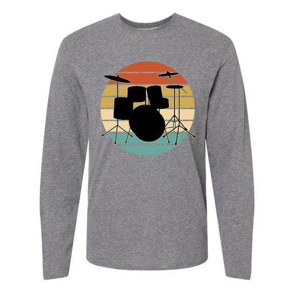 Inktastic Drum Set Retro Drummer Sunset Long Sleeve T-Shirt