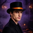 thumbnail image 4 of BRGZLK Felt Top Hat Magician Hat Adults Lightweight Comfortable Costume Accessory with Elegant Black Ribbon Ringmaster Hat for Halloween Christmas Dress Up Orange Free Size, 4 of 4