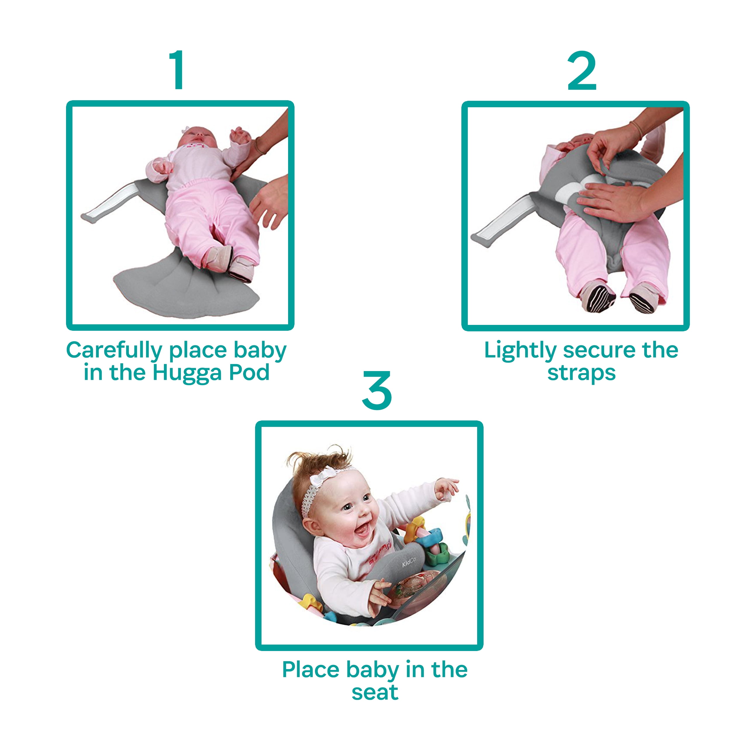 KidCo TR5201 - HuggaPod Portable Baby Seated Support - Situp Baby Seat, Portable Infant Sit Up Seat for Jumpers, Swings, and More, Machine Washable (Gray)