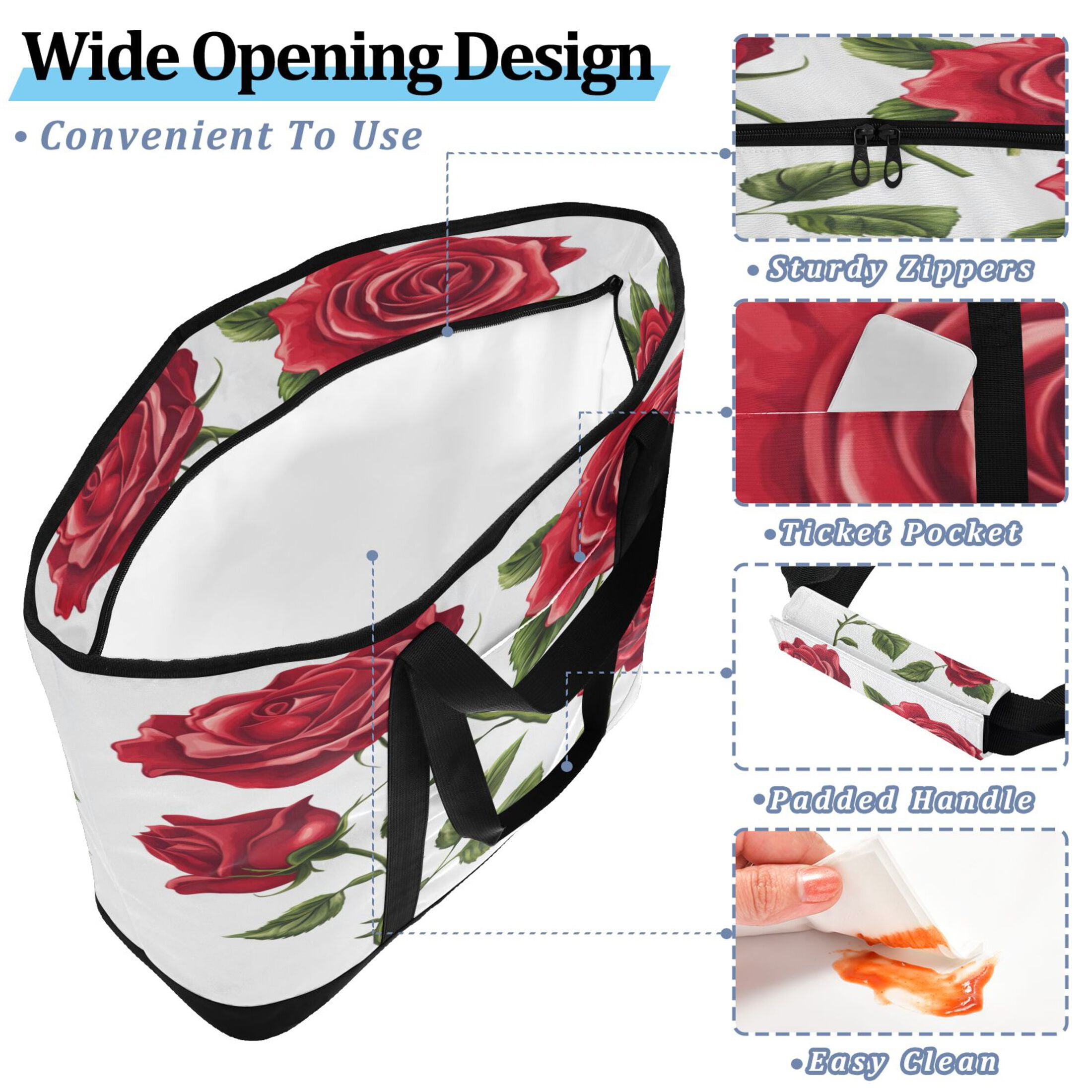 Large Hand-held Ice Pack Picnic Bag Insulation and Refrigeration Suitable for Shopping Picnics and Camping Four Roses