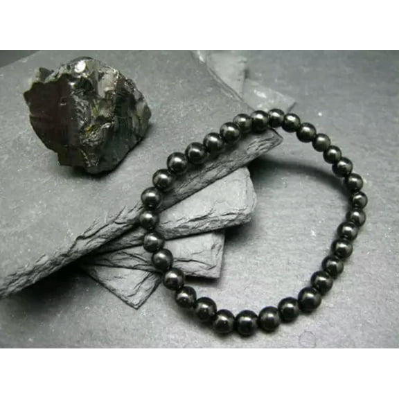 K-KED Elite Noble Shungite Genuine Bracelet ~ 6mm Round Beads-6.5 in