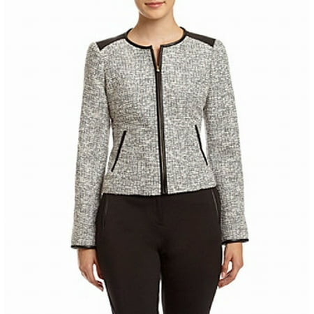Calvin Klein Women's Petite Striped Marled Zip Front Jacket