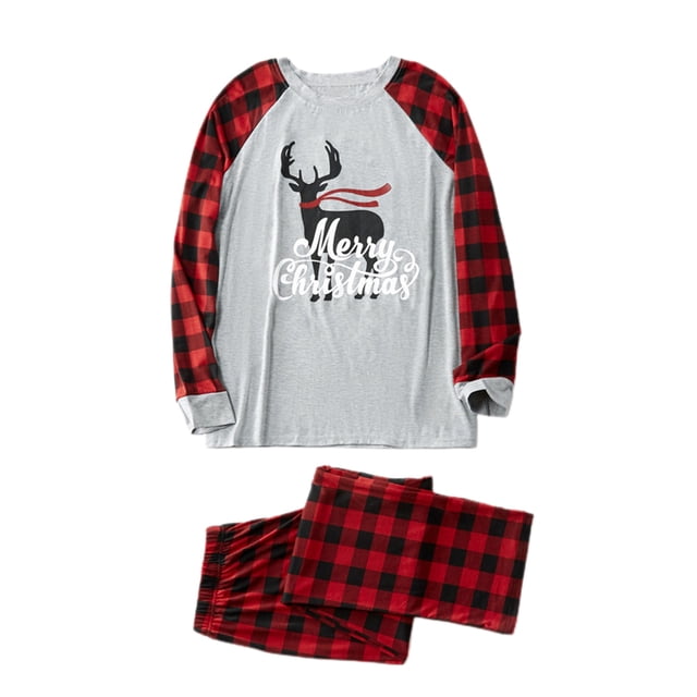 ITFABS Tenue de Noël Parent-Enfant, Pyjama à Manches Longues Imprimé Élan
