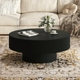 thumbnail image 2 of Euroco Elegant Easy Assembly Round Coffee Table with 6.8" Thick Tabletop, Modern Drum End Table, Minimalist Fluted Center Table with Sturdy Base for Living Room, Black, 31.5"W*13.7"H, 2 of 15