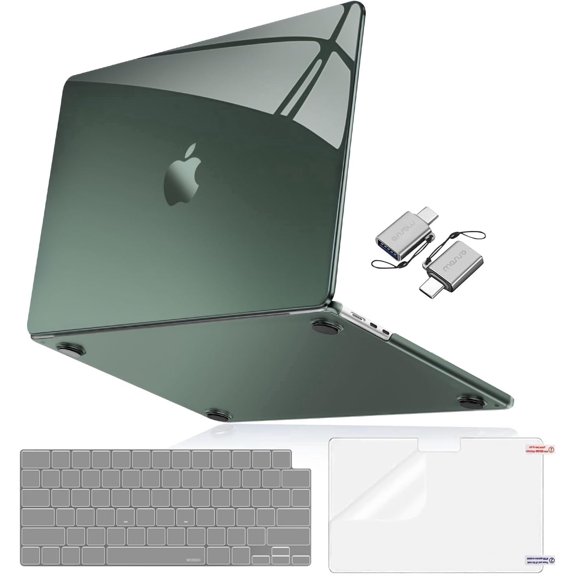Mosiso Compatible with MacBook Air 13 inch Case 2025-2022 M4 A3240 M3 A3113 M2 A2681, Surpass Natural Beauty Hard Shell&Keyboard Cover&Screen Film&Type C for MacBook Air 13.6 inch, Emerald Green