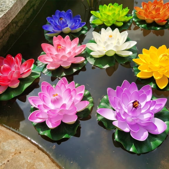 9 Pcs Floating Artificial Lotus Realistic Lily Pads Foam Lotus False Petals Lotus Simulation for Plant Patio Koi Pond Pool Aquarium Home Garden Party Holiday Special Event Decorations, 7 Inch