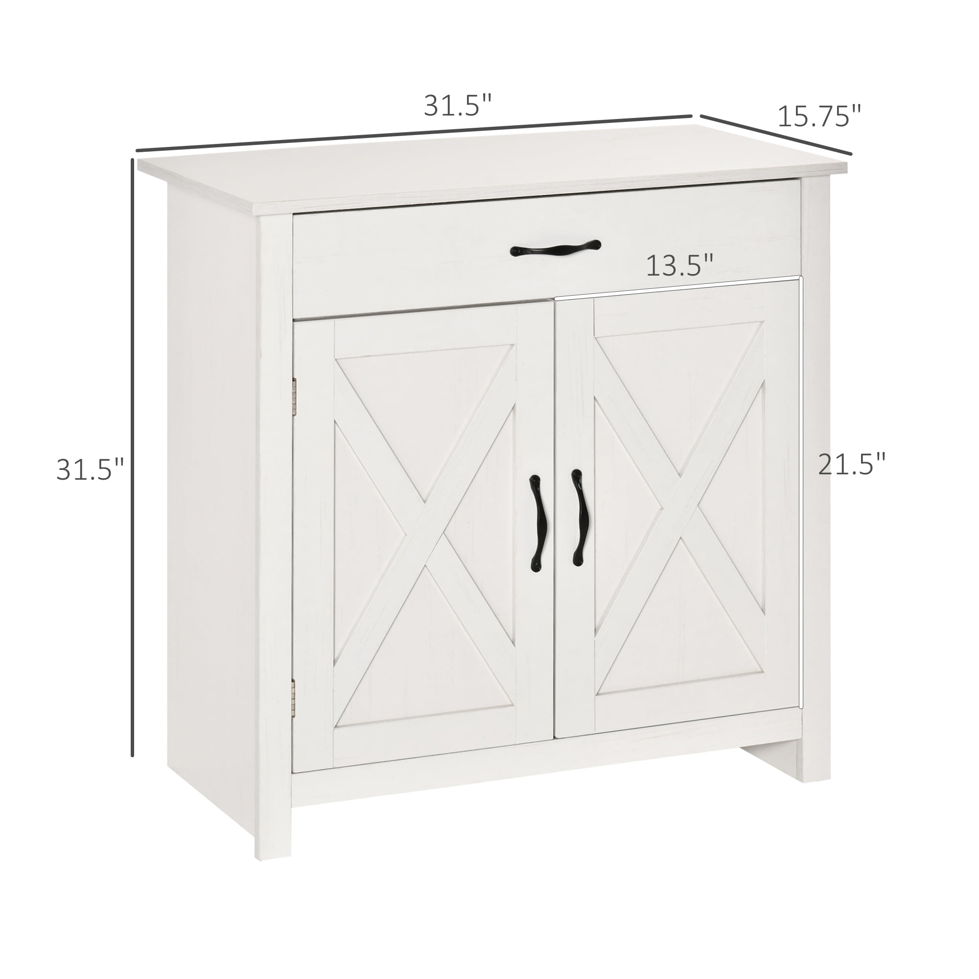 HOQBN Farmhouse Sideboard Cabinet with Barn Doors Kitchen Buffet Cabinet with Drawer and Adjustable Shelf White