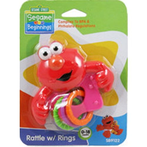 BPA Free Toy Sesame Street Beginnings Elmo Baby Rattle with Rings 