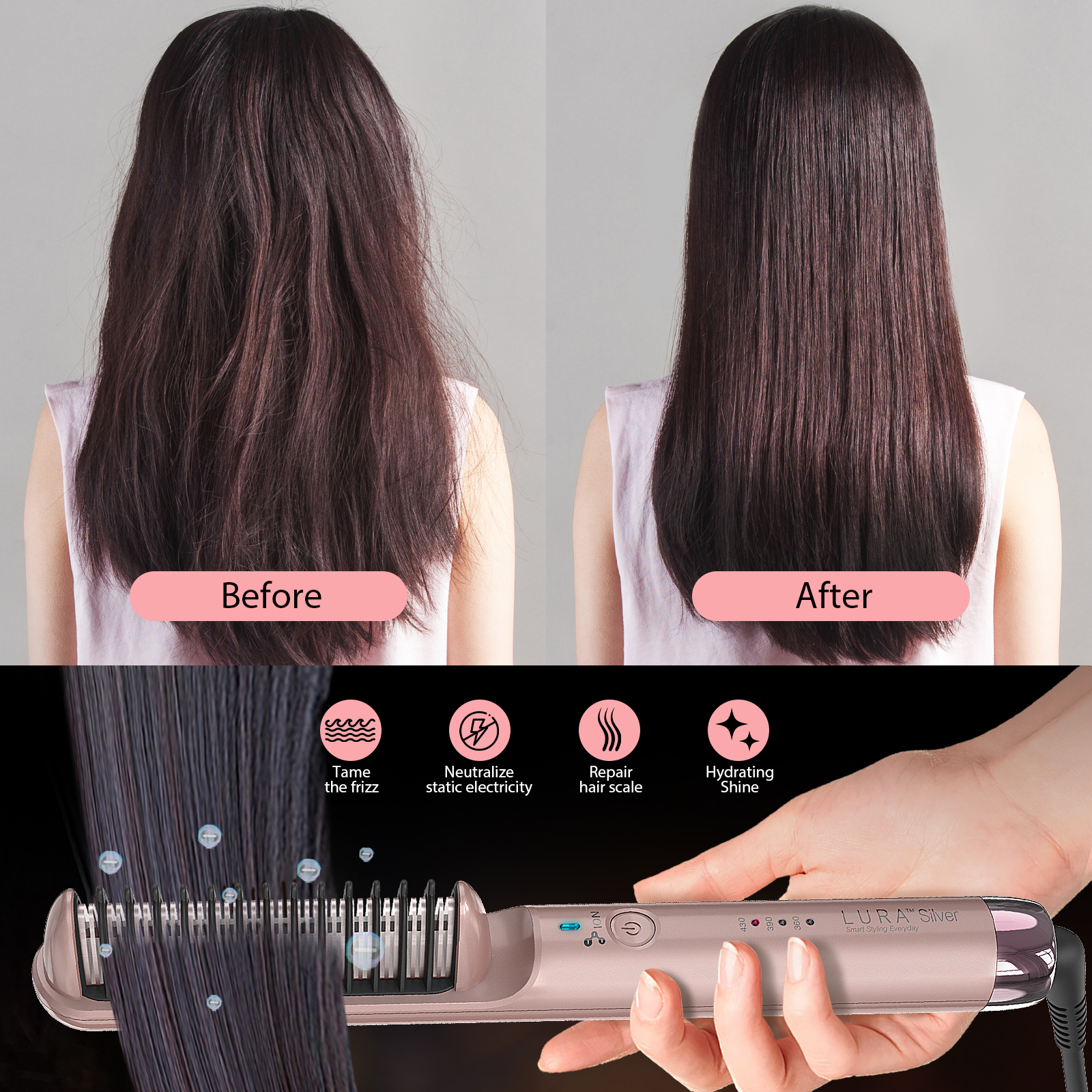 Lura Negative Ion 3 in 1 Hair Straightener Brush photo 5