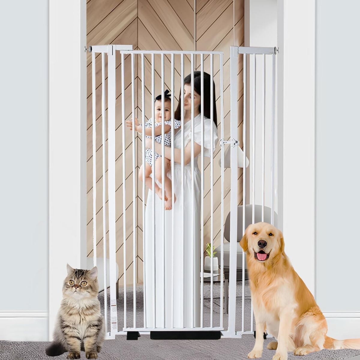 Magicorange Baby Safety Gate 55 inch Extra Tall, 29.92"-43" Extra Wide Pet Gate for Stairs, Doorway, Kitchen, No Drilling Pressure Mount Kit, White