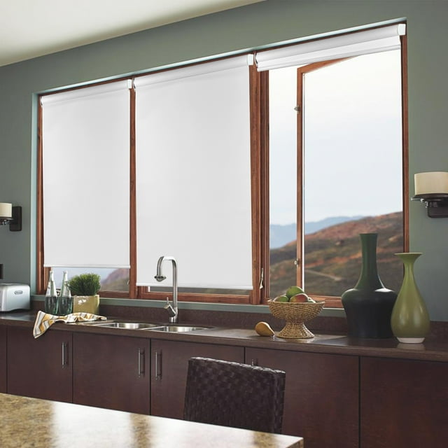 Biltek White Cordless Roller Shades Total Blackout Window Blinds Easy to Install Inside or Outside Mount Thermal Insulated Fabric with Spring Lifting System for Office & Home 27"W x 72"H