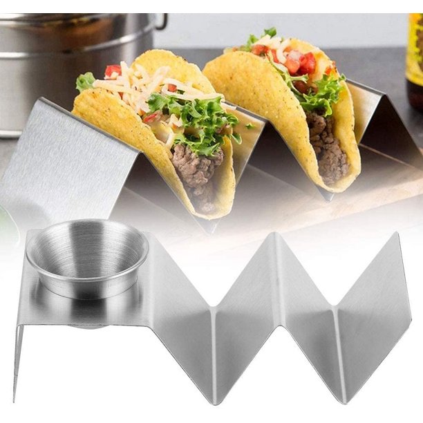 Rejilla para panqueques de acero inoxidable para tacos con taza de salsa, herramientas de buffet para restaurante de cocina casera, soporte de concha blanda, concha dura, burritos, sándwiches, bollos