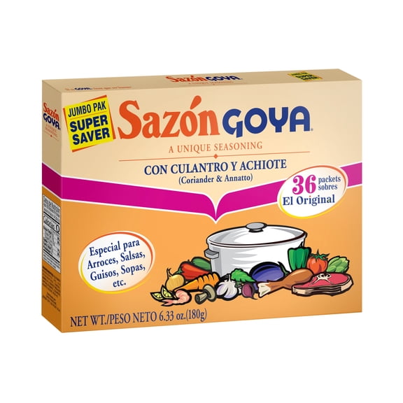 GOYA Sazon with Coriander and Annatto Seasoning Mix, 36 Packets, 6.33 oz Box