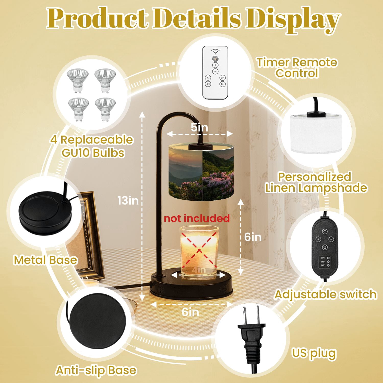Candle Warmer Lamp with Timer Dimmer Dawn breaks Blue Ridge Mountains Candle Lamp Warmer for Jar Candle with 4 Bulbs Gifts for Women House Warming Gifts
