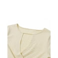 thumbnail image 5 of Women Knit Crop Tops Solid Color Ribbed Front Cross Low Cut Long Sleeve Sweaters Streetwear, 5 of 7
