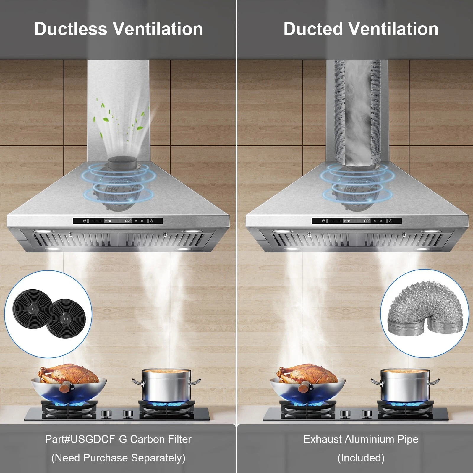 30 inch Island Range Hood 700 CFM Powerful Kitchen Vent Hood with Gesture Sensing & Touch Control 4 LED Lights