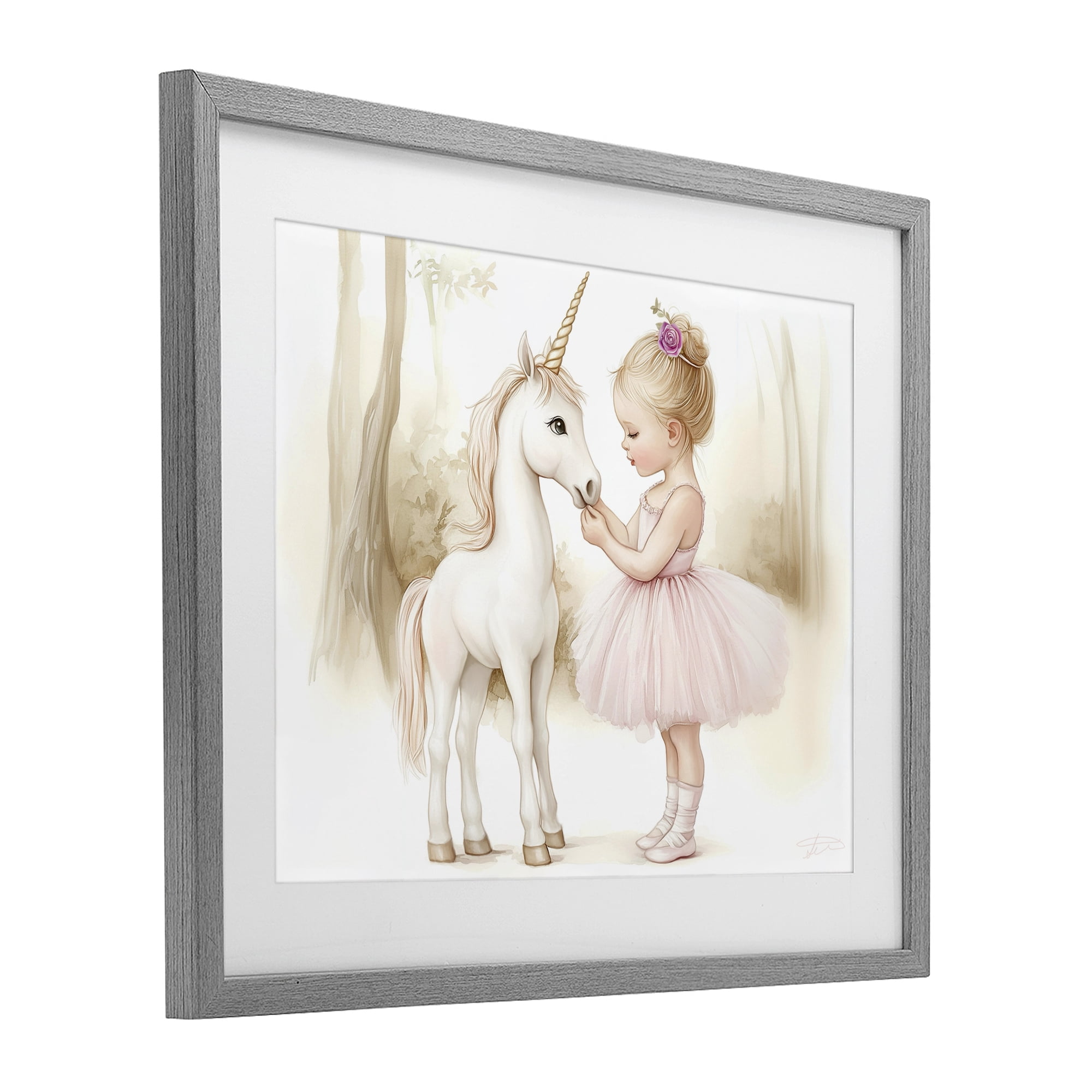 Stupell Industries Girl & Unicorn Friendship Gray Framed Print Under Glass, design by Whimsical Wonders
