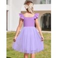 thumbnail image 3 of Vestido Arshiner para niña, verano, cuello con volantes, manga corta, morado, 3 of 6
