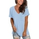 thumbnail image 1 of Camiseta TODOLOR lisa con cuello en V y manga corta para mujer, color azul cielo, 1 of 5