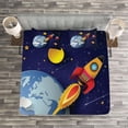 thumbnail image 3 of Ambesonne Space Quilted Bedspread Set 3 Pcs, Rocket Earth Stars UFO, Queen Size, Multicolor, 3 of 3