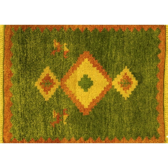 Ahgly Company Machine Washable Indoor Rectangle Southwestern Yellow Country Area Rugs, 5' x 7'