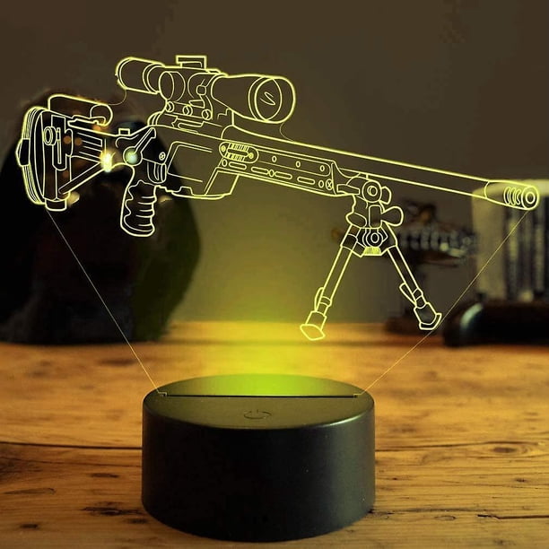 Pistola 3d Lámpara de luz nocturna Ilusión Luz nocturna 7 Cambio de color Interruptor táctil Mesa Escritorio Decoración Lámparas Acrílico Plano Abs Base Usb Cable Juguete (autobús) Feliz Sencillez