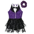 thumbnail image 5 of TiaoBug Kids Girls Sequins Tassel Latin Jazz Leotard Tango Rumba Samba Salsa Dance Dress with Hair Band Purple 10, 5 of 7