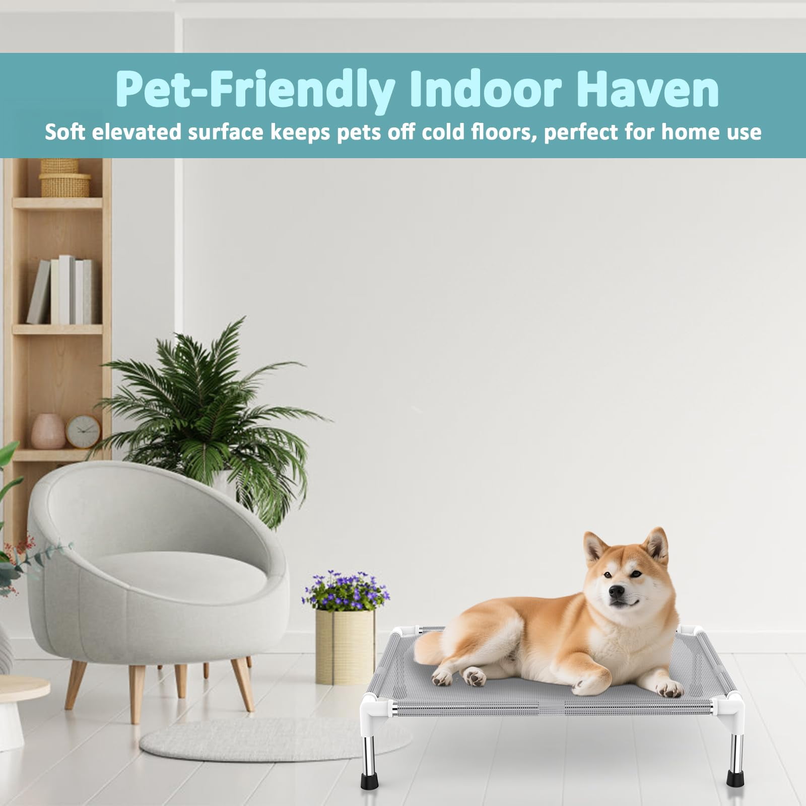 Elevated Dog Bed With Teslin Fabric - Lightweight For Medium Dogs  Waterproof & Washable Breathable Mesh Raised Pet Indoor Outdoor Use Anti-slip Easy Clean