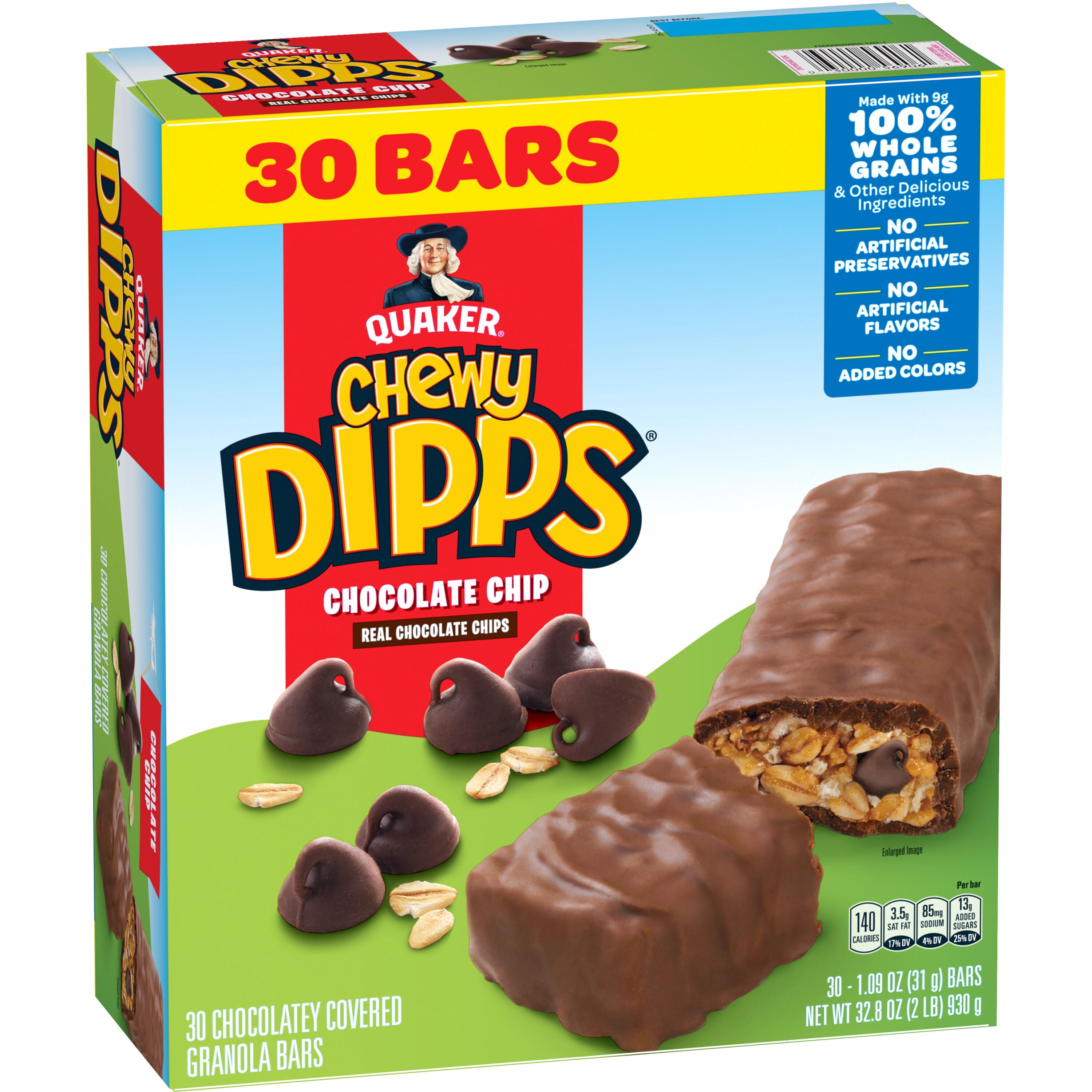 (6 pack) Quaker Chewy Dipps Chocolate Chip Granola Bars, 1.09 oz 30 Count