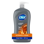 Dial Ultimate Clean 3-in-1 Men's Body Wash for Body, Hair & Face, Amber Wood Scent, 32 oz