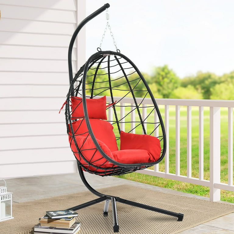 Egg Chair Outdoor Basket Chairs - 2 PC Wicker Patio Egg Chairs Set with 1  Chair and 1 Ottoman Rattan Teardrop Cuddle Cocoon Chair for Indoor Bedroom