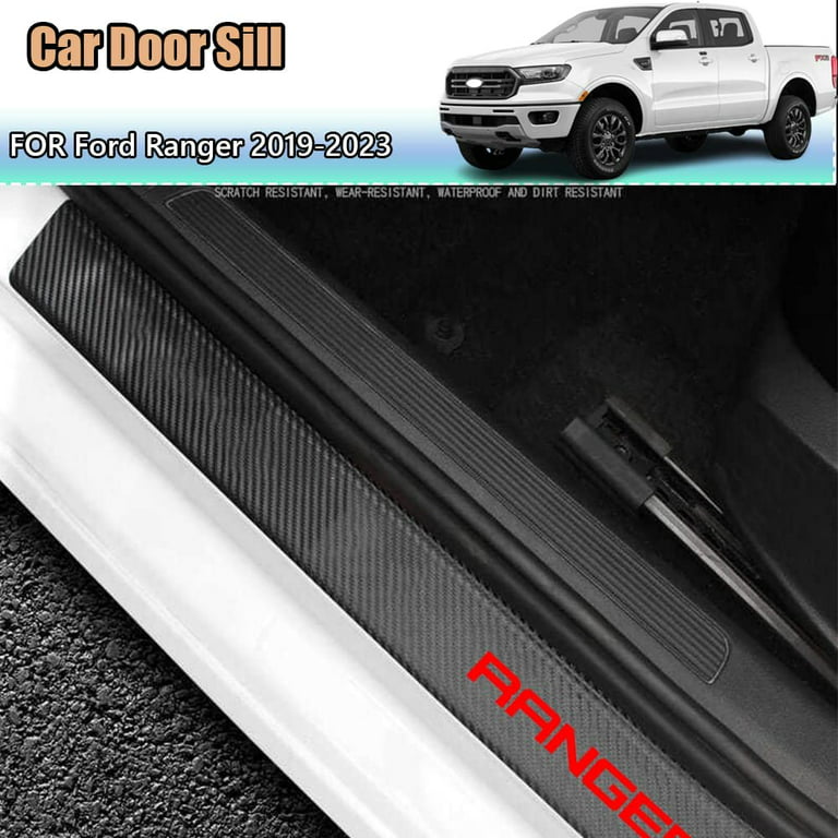 Kakash Custom Interior Accessories for Ford Ranger 2019 2020 2021 2022 2023 Leather Car Door Sill Trim,4D Carbon Fiber Leather Door Entry Guard