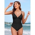 thumbnail image 3 of MOYIKO One Piece Swimsuits for Women Tummy Control Bathing Suit Ruched Sexy V Neck Black Slimming Swimwear, 3 of 7