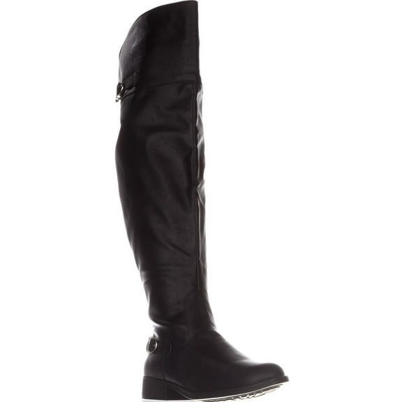 Womens AR35 Ada Wide Calf Tall Boots, Black Smooth