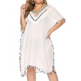 thumbnail image 5 of SWSMCLT Women's Plus Size Swim Cover Up Dress Tassel Crochet Swimsuit Bikini Coverup Backless Hollow Out swimwear Slit Asymmetric Hem Side Split Bathing Suit Tie Open Back White X-Large, 5 of 5