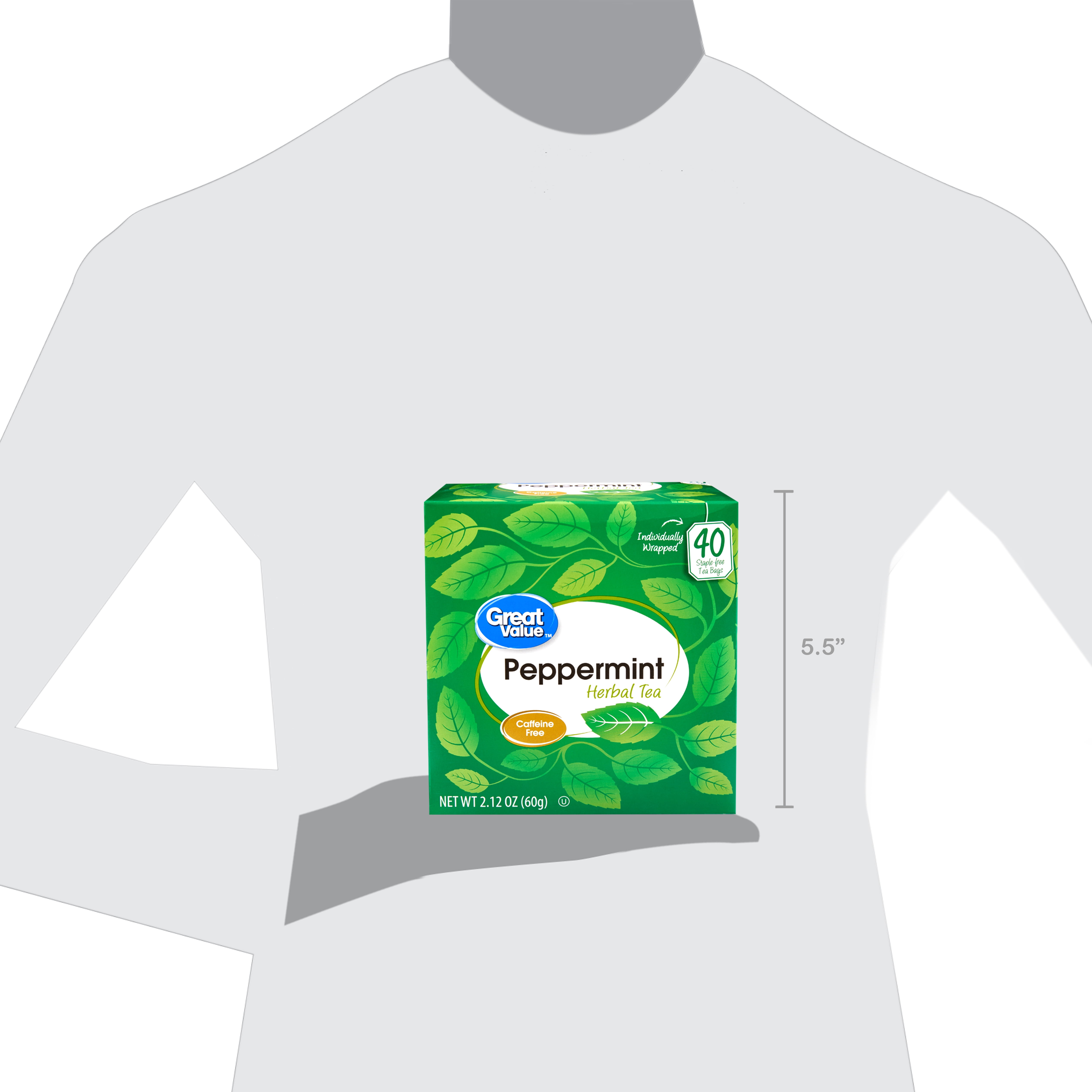Great Value, Peppermint Herbal Tea, Tea Bags, 40 Ct