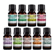 Essential Oil 9 x 10 mL Lavender Peppermint Eucalyptus Lemongrass Rosemary Clove Leaf Frankincense Sweet Orange Tea Tree Aromatic Scented Perfume Oil Gift Set of 9 by Sponix Made in USA FAST SHIPPING