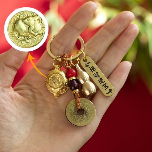 Murtoo Zodiac Wealth Pot Keychain – 12 Chinese Zodiac Good Luck Charm with Peace and Prosperity Symbols