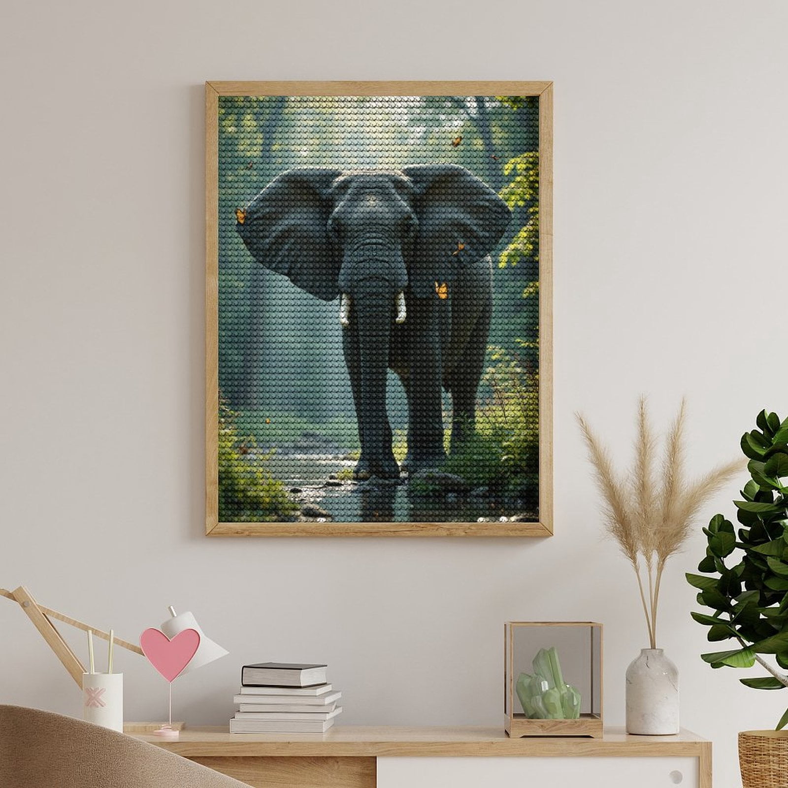 Diamond Art Kits for Adults, Elephant In Forest With Butterflies 5D Diamond Painting Kits for Adults Beginners, DIY Full Drill Diamond Painting, Gem Art and Crafts 12x16