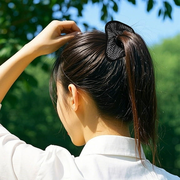 OFFIGAM 2Pcs Elastic Hair Bands Checkered Scrunchies with Bowknot Pattern Soft Silk Ribbon Multicolor