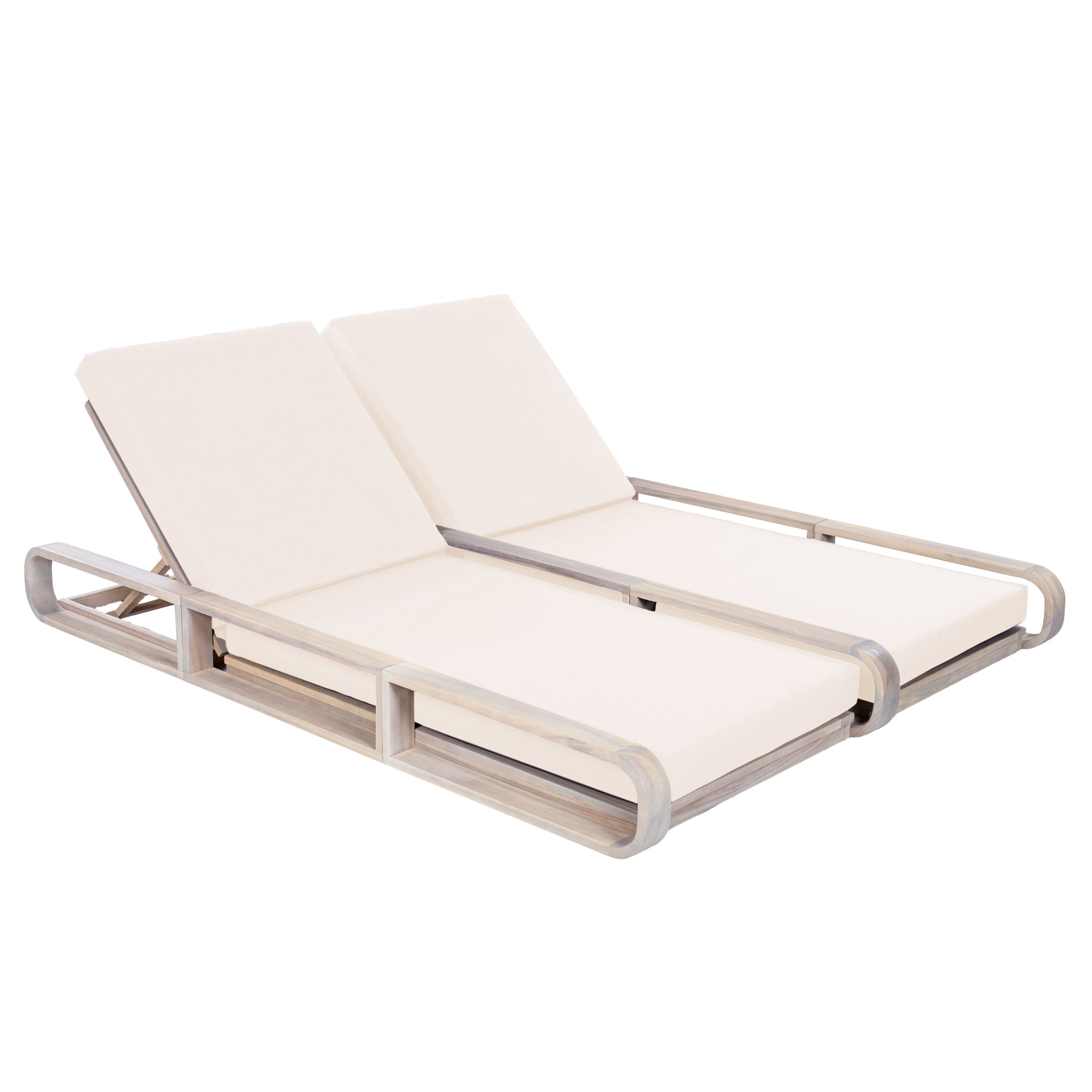 Christopher Knight Home 79" Outdoor Double Chaise Lounge Set with Cream Cushions, Light White
