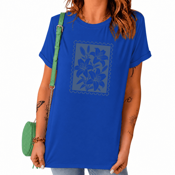 UNISHE Women's Vintage Botanical Lily Graphic Tee - Retro Stamp Print Crewneck Top