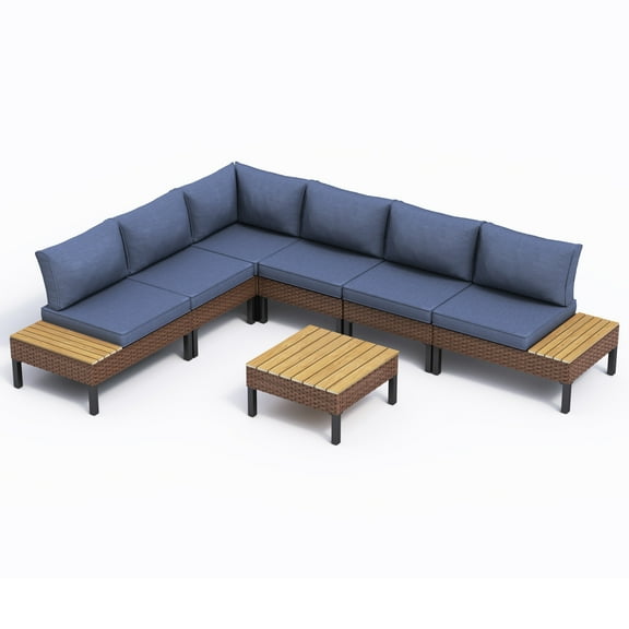 ELPOSUN 7-Piece L-Shaped Outdoor Sectional Sofa  ，Patio Furniture with Water-resistant Cushions & Side Tables (Navy)