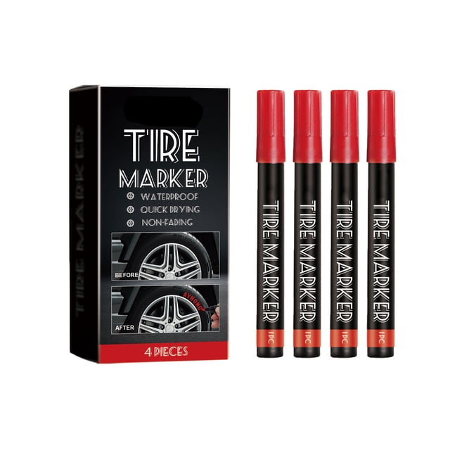red Car Tire Paint Pens Set Of 4 Oil-Based Markers For Diy Coloring And Touch-Up 7Ml Each #Ma23e