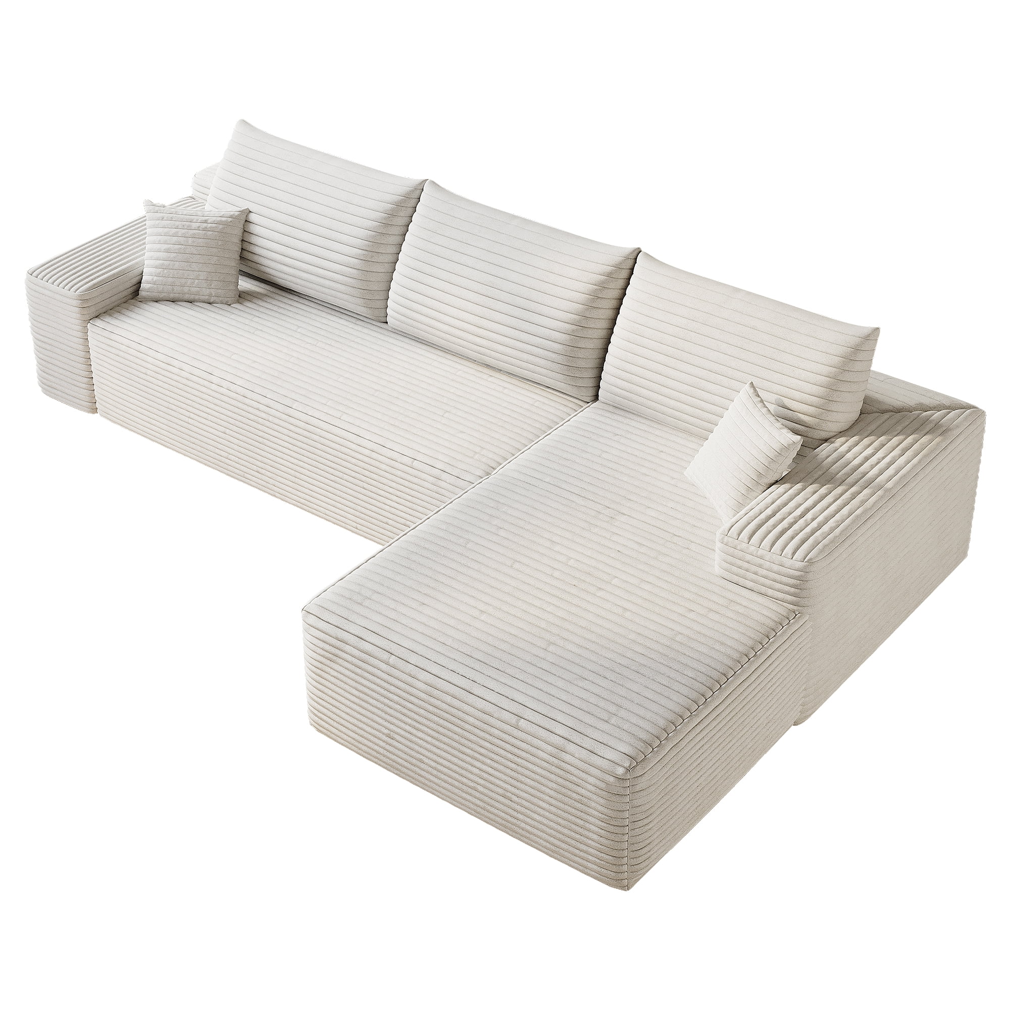 MAYEERTY 107" Cloud L-Shaped Modular Sectional Sofa with Chaise, Plush Corduroy Deep Seat 3-Seater Couch, Sofa for Living Room Bedroom, No Assembly Required, White