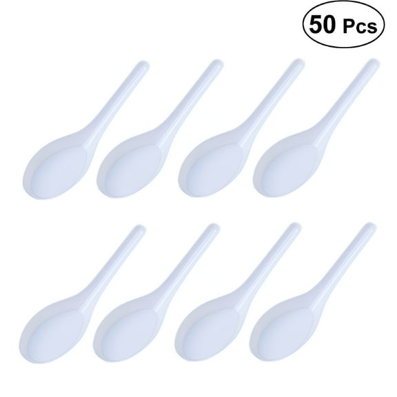 ACDANC 50pcs Home Kitchen Clear Plastic Disposable Soup Spoons Asian Soup Spoons (White)