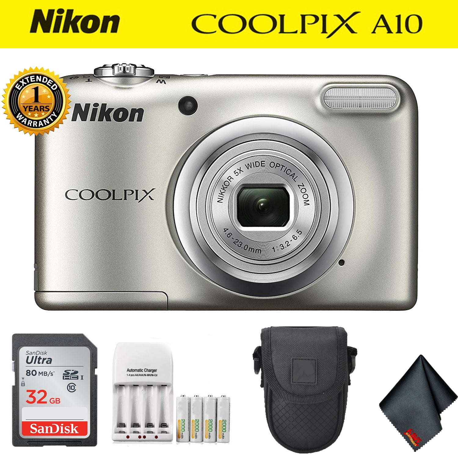 Nikon COOLPIX A10 Digital Camera Silver (26518) (Intl Model) Deluxe Kit ...