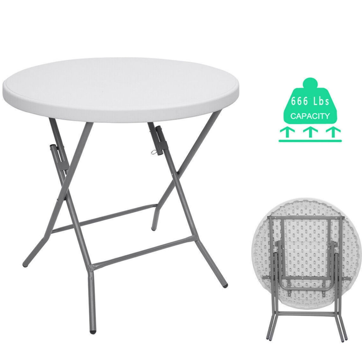 Outdoor Round Folding Card Table 32" Plastic Dining Table for Picnic, Party, Camping, Wedding