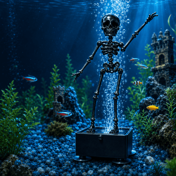 Dancing Skeleton Aquarium Bubbler, with 1-Meter Air Hose, 3D Printed Driven Interactive Water Dance Skull Decor Underwater Resin Ornament Decorations Halloween Fish Tank for All Fish Lovers